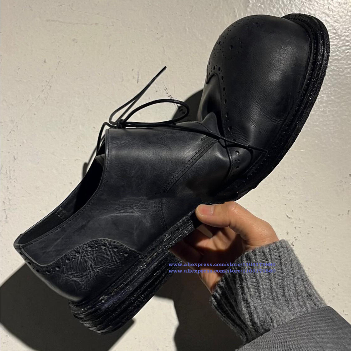 Oxford Brogue Leather - Chaussures Oxford Vintage en Cuir Noir