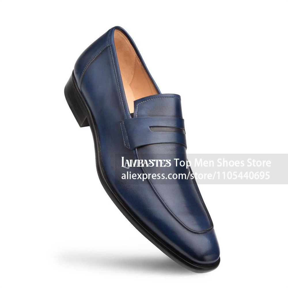 Men'S Shoes Navy Blue - Mocassins en cuir PU bleu marine,