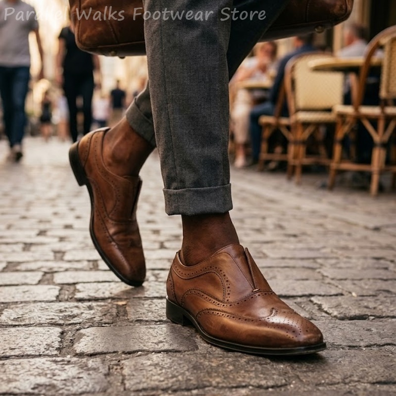 Oxford Brogue Leather - Chaussures Richelieu en cuir marron pour