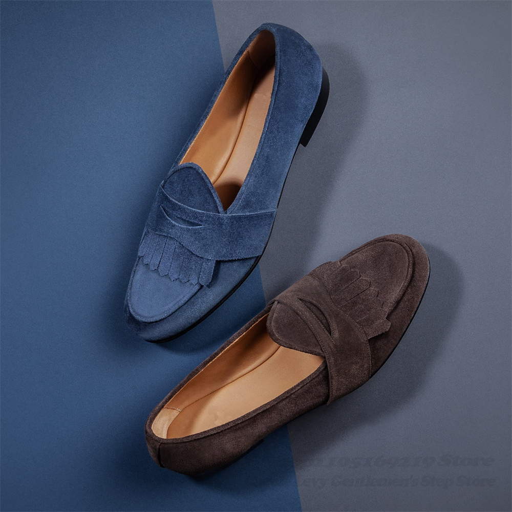 Men'S Shoes Navy Blue - Mocassins en daim bleu marine pour
